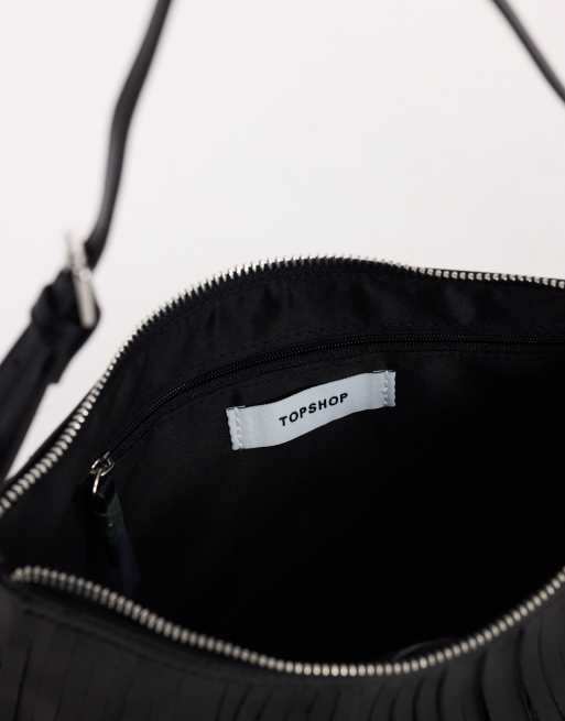 Topshop Sasha small fringe shoulder bag in black, 2 of 4