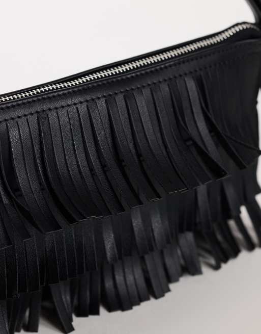 Topshop Sasha small fringe shoulder bag in black, 4 of 4