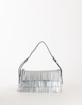 Topshop Sasha small fringe shoulder bag in silver