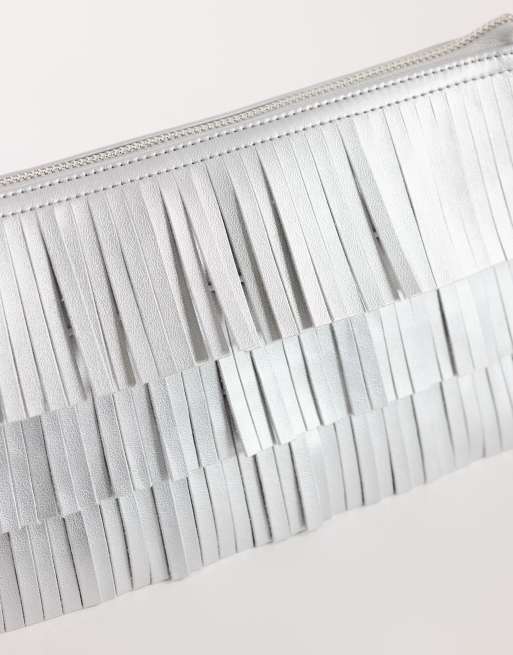 Topshop Sasha small fringe shoulder bag in silver, 4 of 4