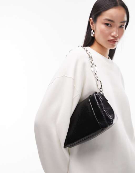 Topshop - Sasha - Sort skuldertaske med oval kæde
