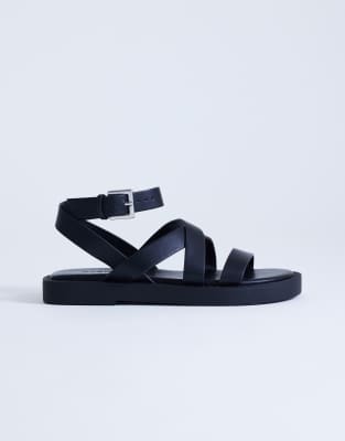 Topshop Women's Black Sasha Strappy Flat Sandal In