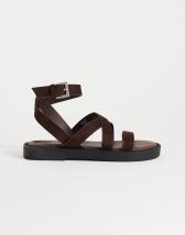Topshop Sasha strappy flat sandal in chocolate