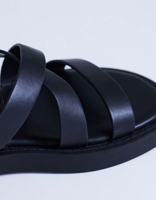 Topshop Sasha strappy flat sandals in black, 4 of 4