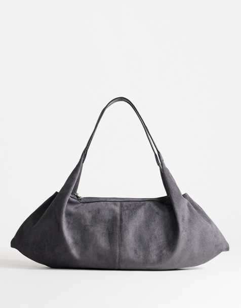 Topshop Saskia - bolso de hombro grande de antelina sintética gris - view 1