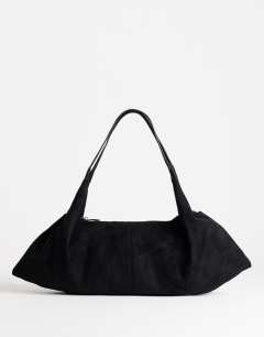 Saskia large suedette shoulder bag in black