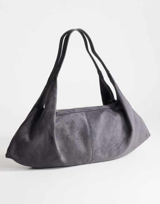 Topshop Saskia large suedette shoulder bag in gray, 2 of 4