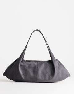 Saskia large suedette shoulder bag in grey