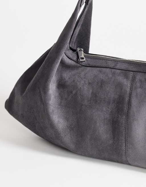 Topshop Saskia large suedette shoulder bag in grey, 3 of 4