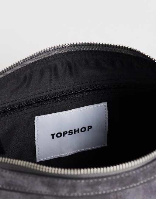 Topshop Saskia large suedette shoulder bag in grey, 4 of 4