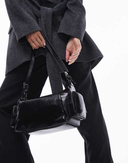 Topshop - Saskia - Sort skuldertaske med lomme, 2 af 4