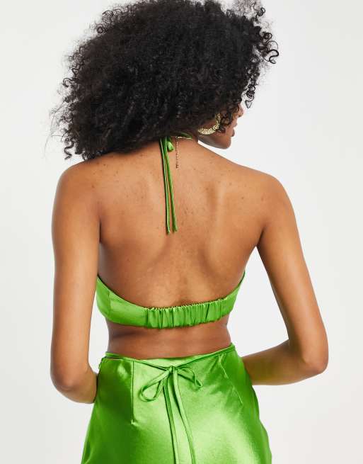 Topshop - Satijnen bralette met halternek in groen, deel van co-ord set, 2 van 4