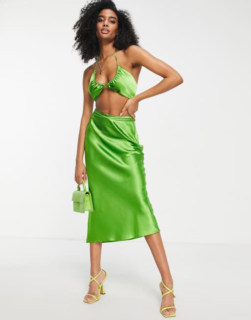 Topshop - Satijnen bralette met halternek in groen, deel van co-ord set, 4 van 4