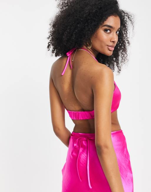 Topshop - Satijnen bralette met halternek in roze, deel van co-ord set, 2 van 4