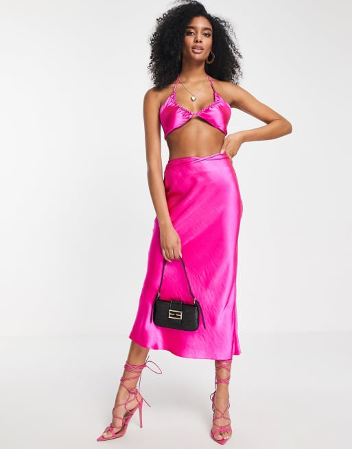 Topshop - Satijnen bralette met halternek in roze, deel van co-ord set, 3 van 4