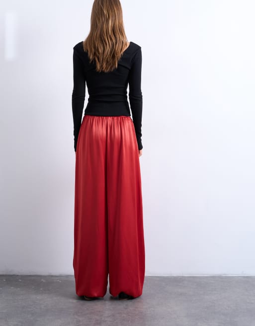 Topshop - Satijnen broek met ballonpijpen in rood, 5 van 5