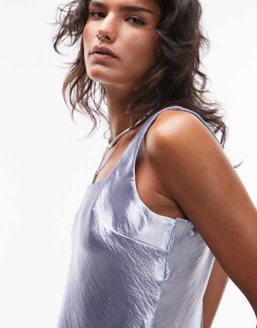 Topshop - Satijnen cami met vierkante hals in zilver, 2 van 4