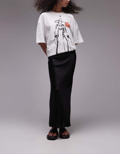 Topshop - Satijnen midirok met ongelijke zoom in zwart