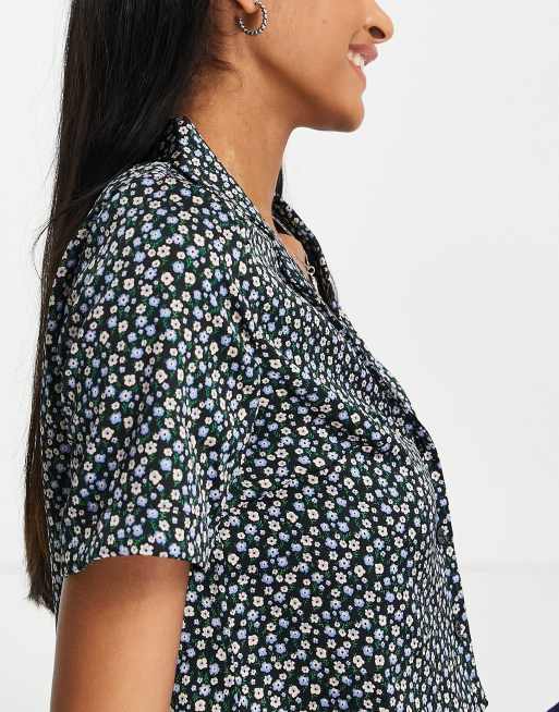 Topshop - Satijnen overhemd met korte mouwen en bloemenprint in multi, 2 van 4