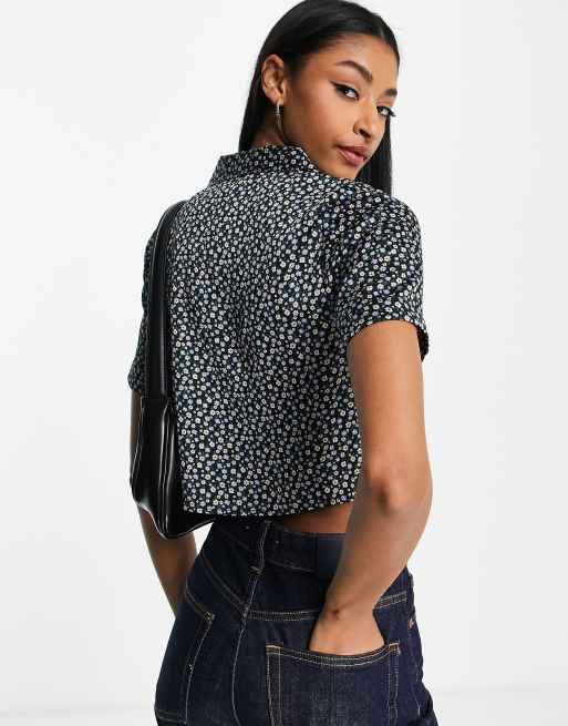 Topshop - Satijnen overhemd met korte mouwen en bloemenprint in multi, 4 van 4