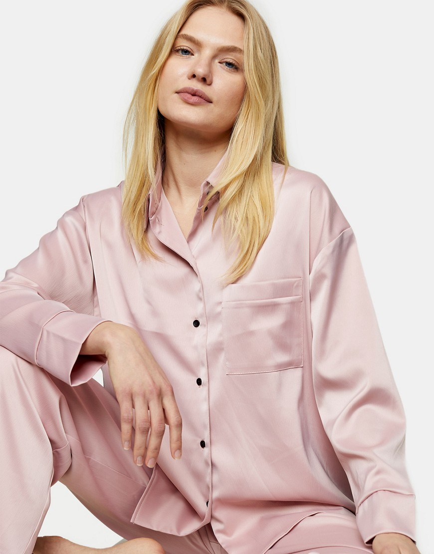 Topshop - Satijnen pyjama in blush-Meerkleurig