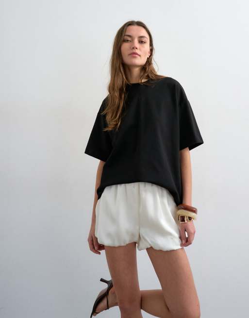Topshop - Satijnen short met bolle zoom in ivoorwit, 3 van 5