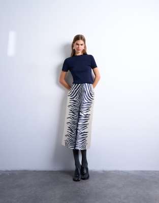 Topshop Satin A Line Midi Skirt In Blue