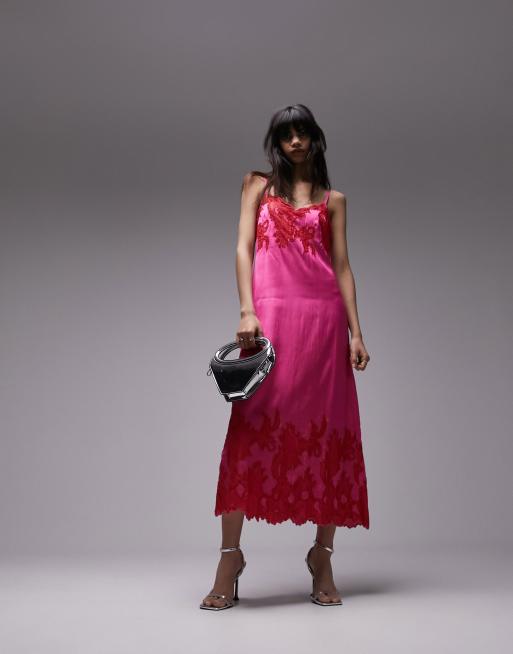 Pink and hotsell red midi dress