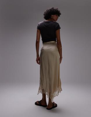 Topshop satin and lace maxi skirt in buttermilk