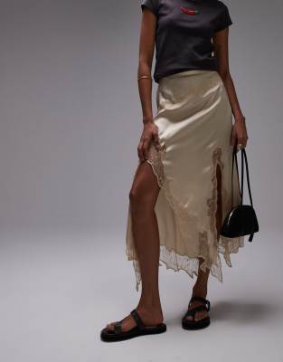 Topshop satin and lace maxi skirt in buttermilk