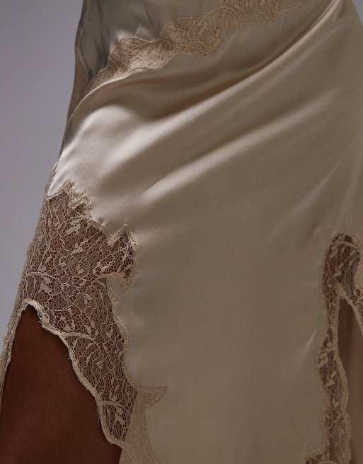 Topshop satin and lace maxi skirt in buttermilk