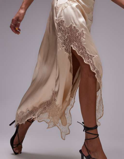 Topshop satin and lace maxi skirt in oyster, 2 of 5