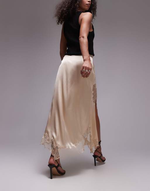 Topshop satin and lace maxi skirt in oyster, 5 of 5