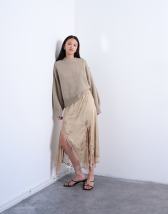 Topshop satin and lace mix hanky hem midi skirt in taupe