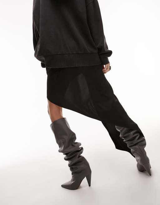 Black satin asymmetric outlet skirt