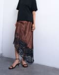 [Topshop] Topshop satin asymmetric lace hem maxi skirt in chocolate-Brown 4 Chocolate