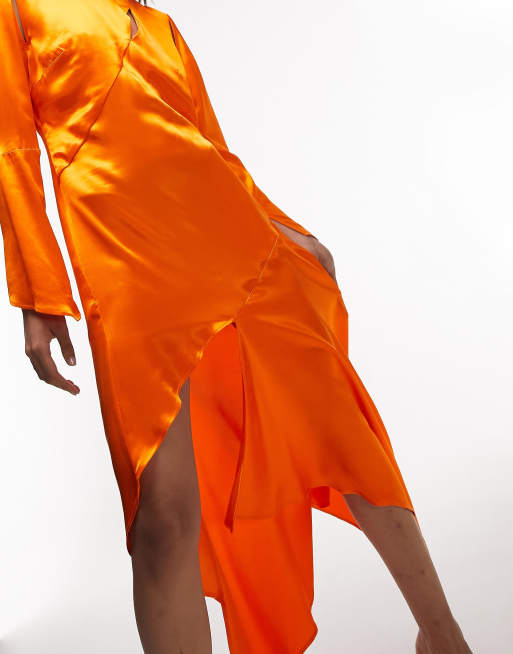 Topshop orange satin hot sale dress