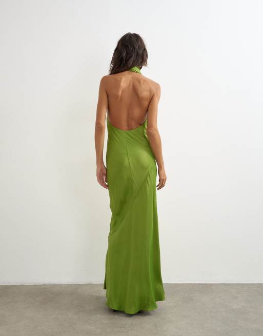 Topshop satin asymmetrisk halterneck-maxiklänning med fransad scarf, 4 av 4