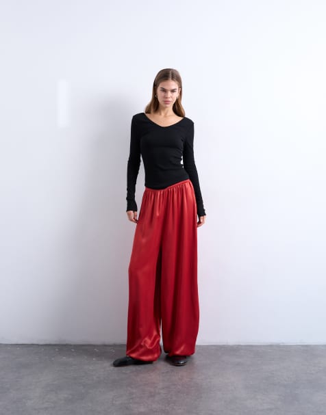 Topshop satin balloon trouser in red - view 1