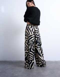 Model wearing Satin balloon trouser in zebra print