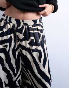 Model wearing Satin balloon trouser in zebra print