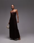 [Topshop] Topshop satin bandeau midi dress in chocolate-Brown 12 Chocolate