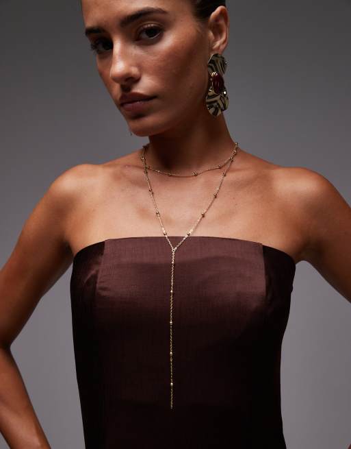 Topshop satin bandeau midi dress in chocolate