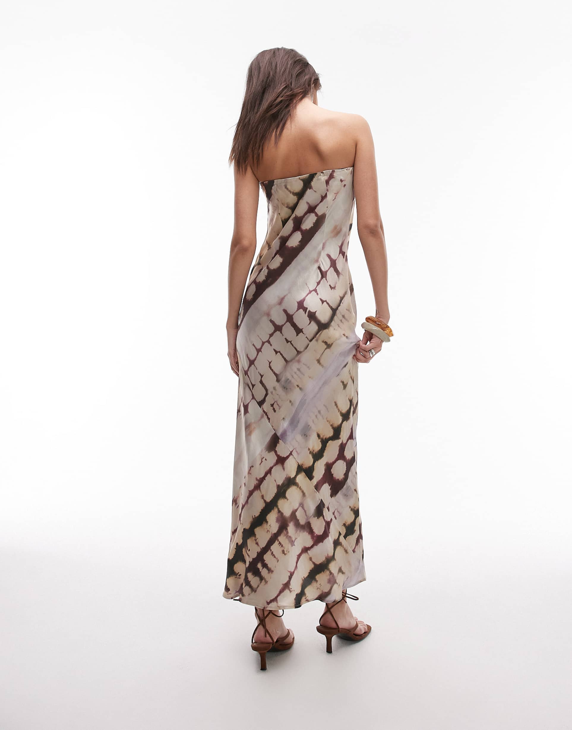 topshop satin bandeau slip maxi dress in abstract animal print