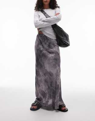 topshop satin bias cut maxi skirt in gray non print