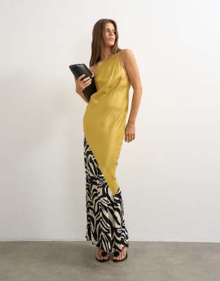 ASOS Topshop satin bias halter neck open scoop back maxi dress in color block animal | ASOS
