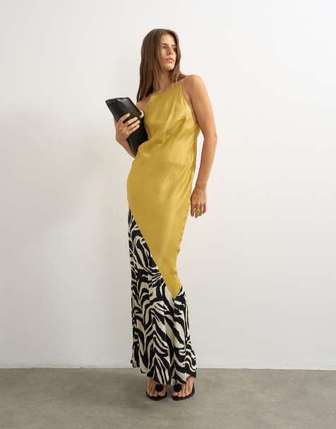 Topshop satin bias halter neck open scoop back maxi dress in color block animal - view 1