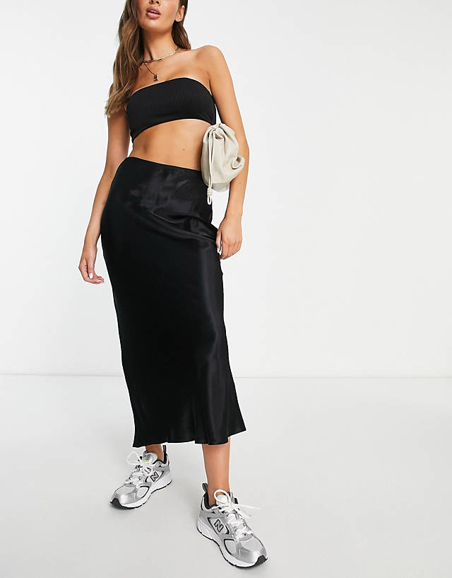 Topshop - satin bias longer length midi skirt in black