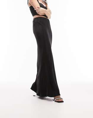 TOPSHOP SATIN BIAS MAXI SKIRT IN BLACK