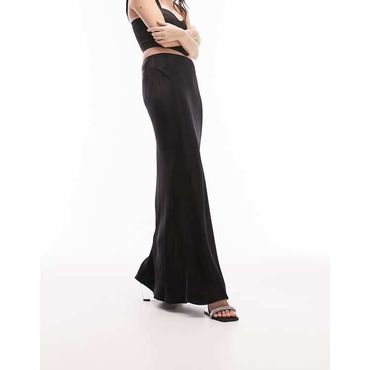 Amari Maxi Skirt - High Waisted Bias Cut Skirt in Black